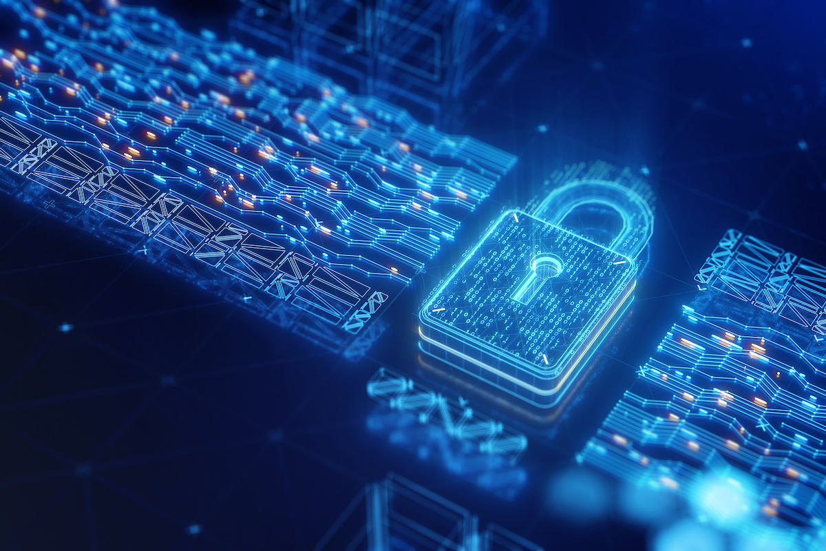 Digital data security padlock with binary code