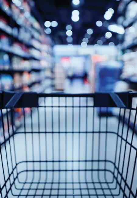 A point of view shot from inside a shopping cart 