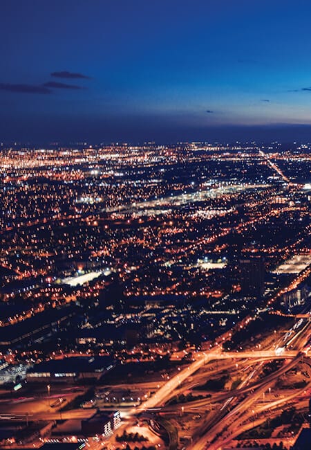 City lights from above at night