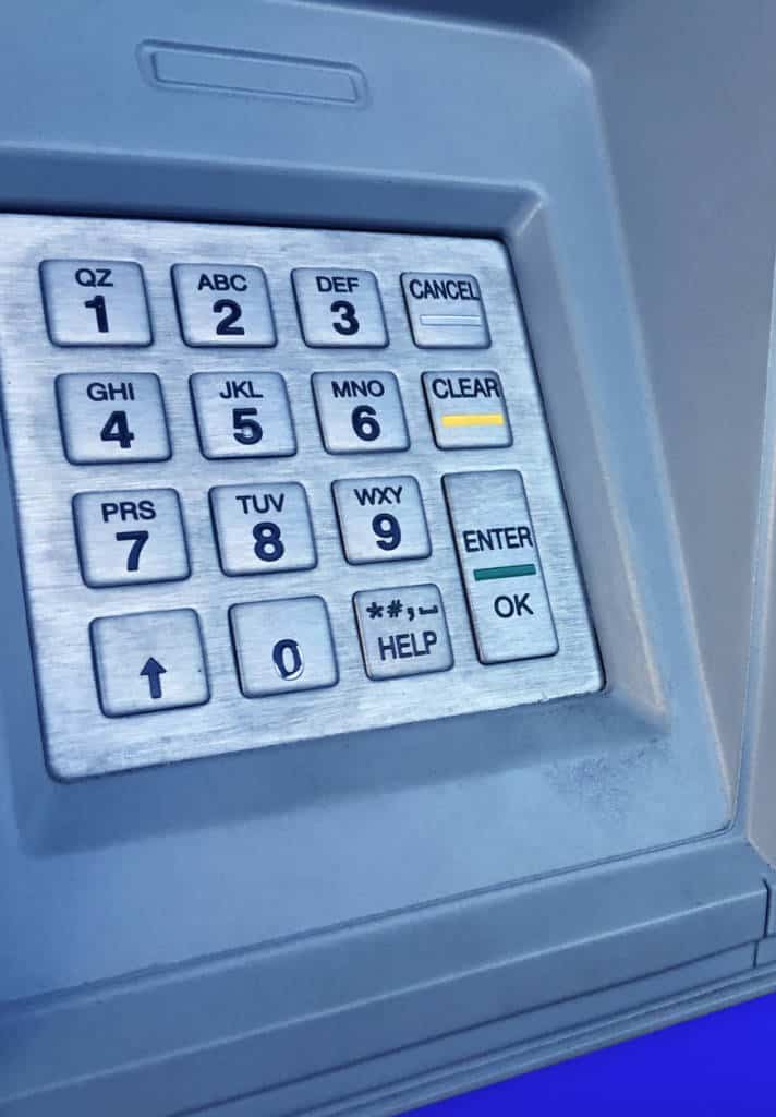Silver ATM keypad