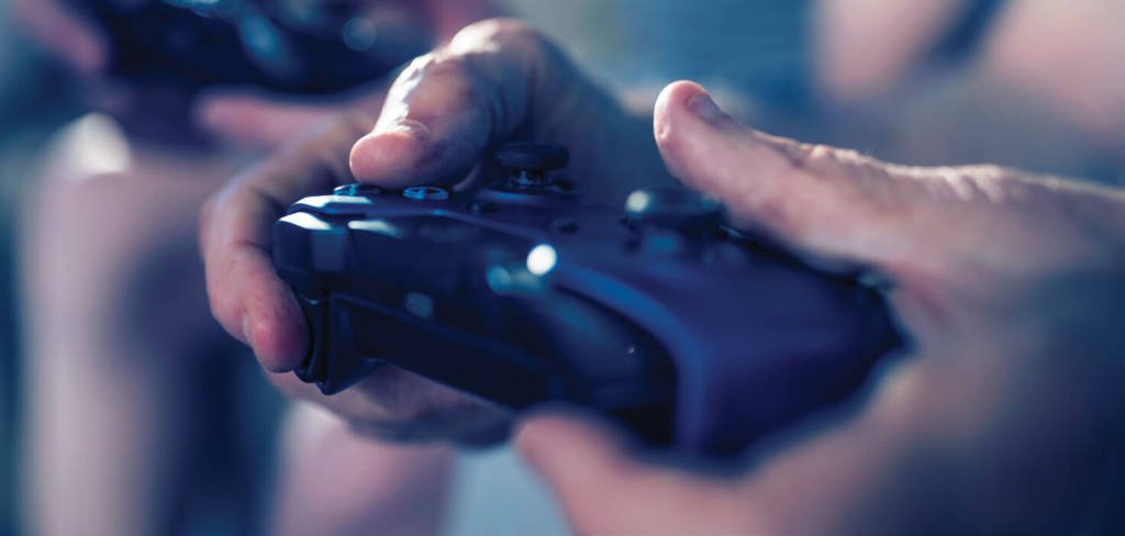 Two people playing video games together