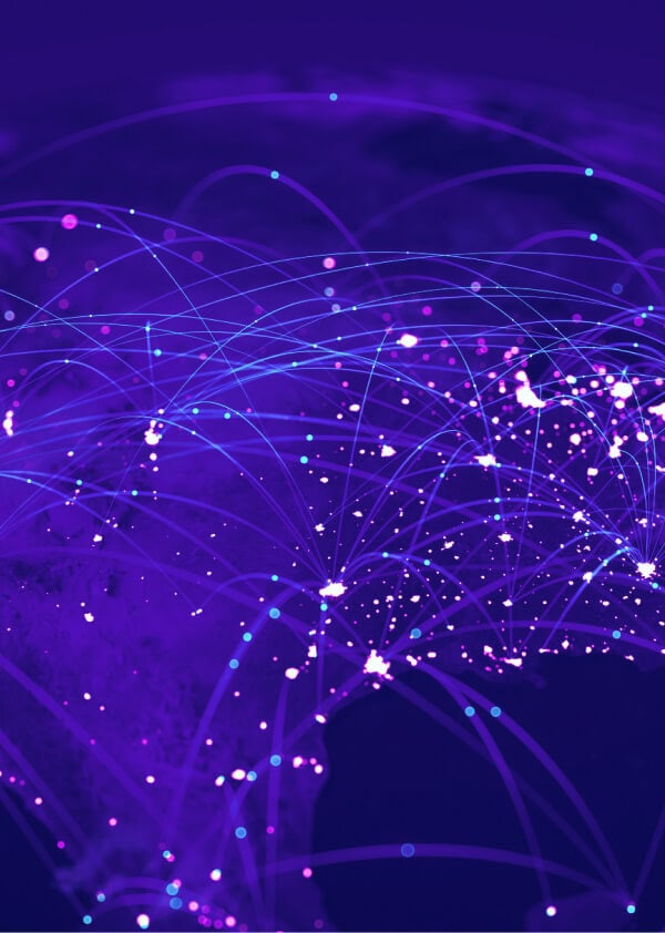 globe in space with bright lines connecting nodes on earth to one another