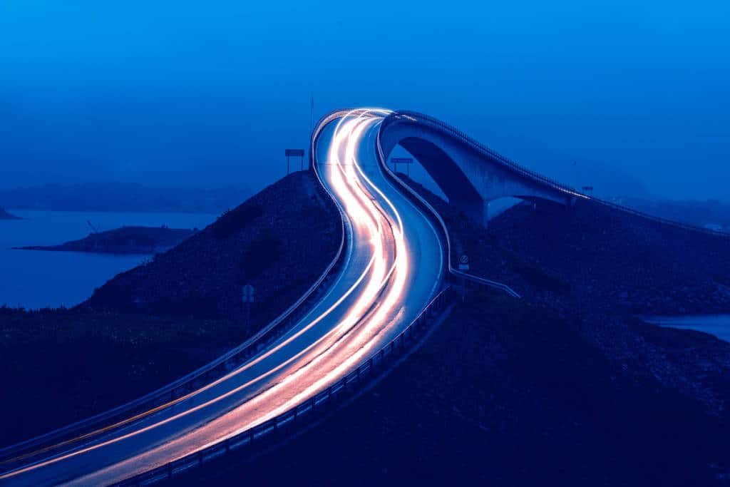 Light trails of passing cars.