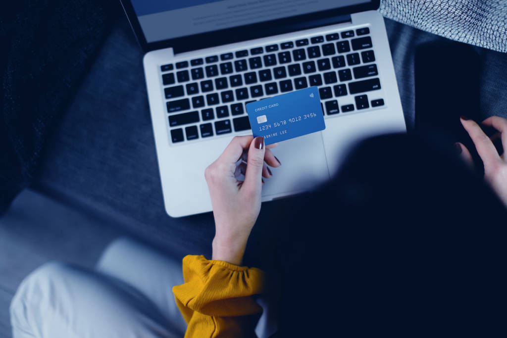 Overhead view of entering card details when ordering online