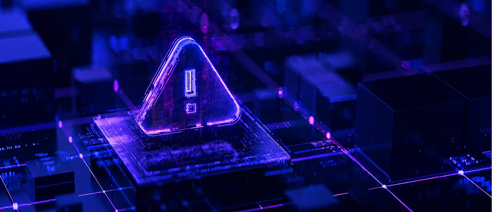 illustration of a 3d warning and circuits