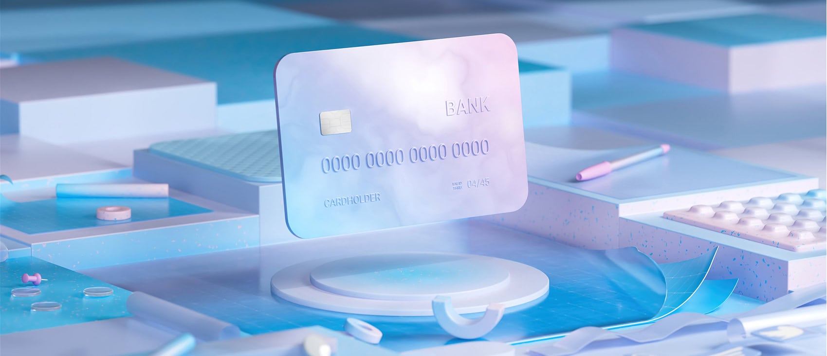 credit card floating above 3d objects