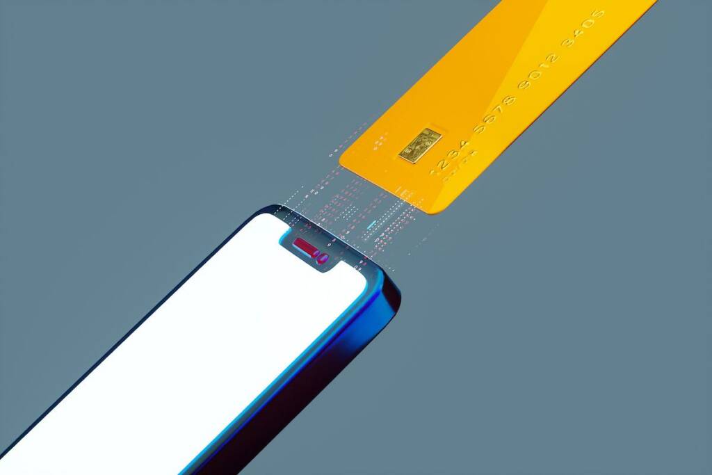 Mobile payment transaction with credit card and smartphone for secure online payments.