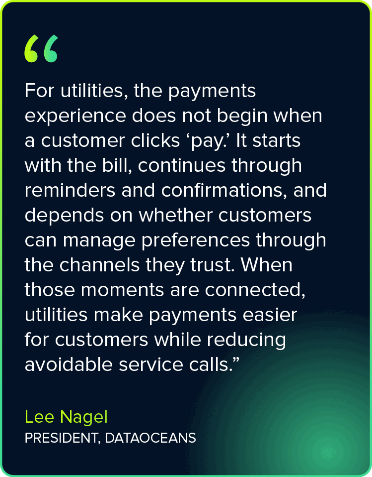 Quote about utility payments and customer experience from Lee Nagel.